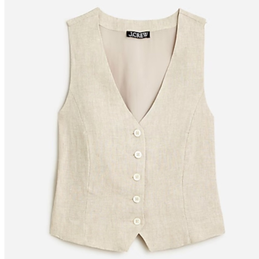 J. Crew Linen Button-Front Vest in Light Beige